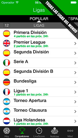 Resultados de Fútbol en iPhone